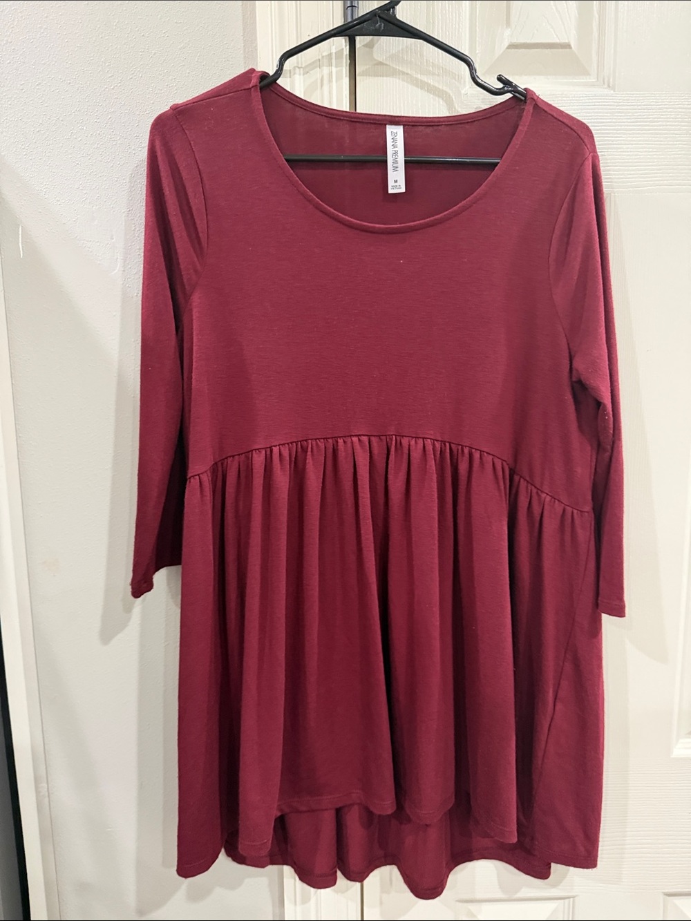Zenana Women’s Burgundy Babydoll Tunic Top sz m